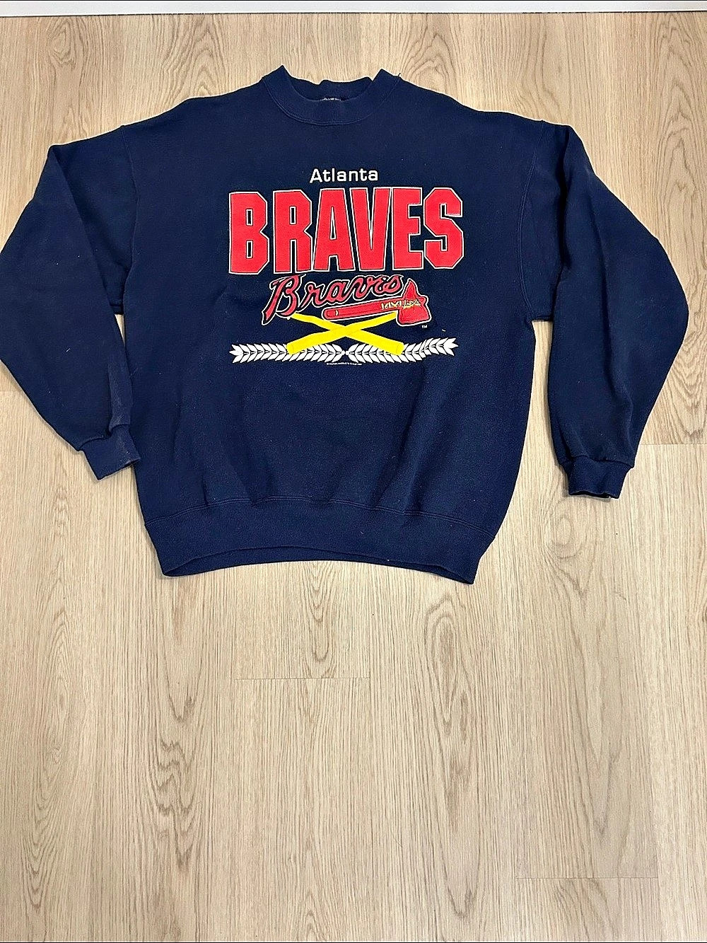 Vintage 1992 MLB Atlanta Braves Graphic Crewneck Sweatshirt in Blue/Red Size XXL